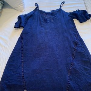 Naked shoulder navy blue sun dress